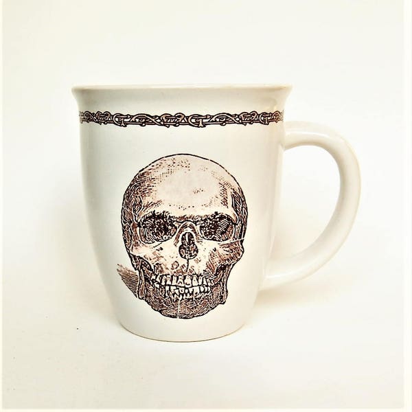 Skull Face Creamy White Ceramic Skeleton Coffee Mug Large 12 Oz