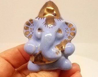 Blue and Gold Ganesh Elephant God New Miniature Ganesha Hindu Porcelain Totem Figurine Fok Art Sculpture Spiritual Gifts