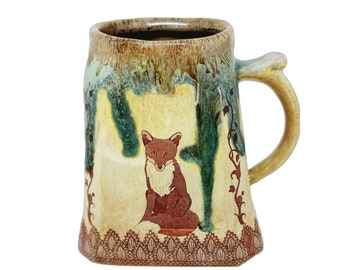 Ceramic Fox Coffee Mug Extra Large 16 plus Oz Stoneware Cup