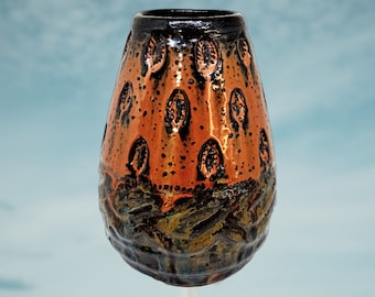 Earthy Lava Coppery Ceramic Bullet Shaped Vase or Utensil Holder for Kitchen or Home Decor