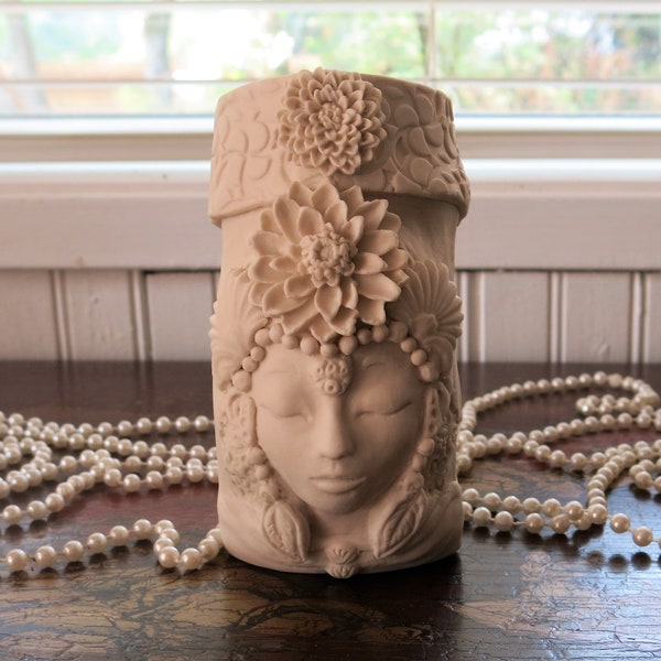 Mermaid Vase Bisque Porcelain Unique Face Sculpture Fantasy Fine Art