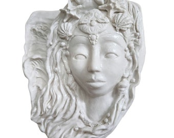 Mermaid Face Sculpture Art Wall Hanging Pocket Vase Sea Sprite