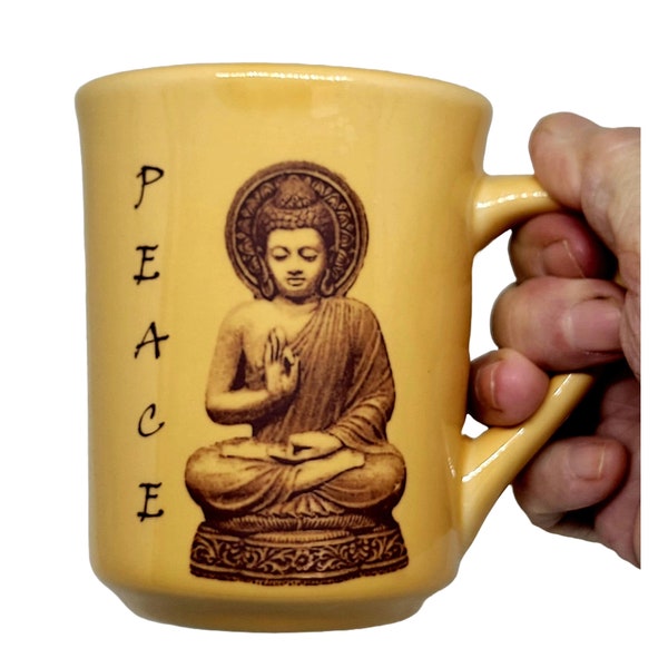 Buddha Peace Saffron Mug Ceramic Medtation Coffee Mug 8 Oz Tea Cup