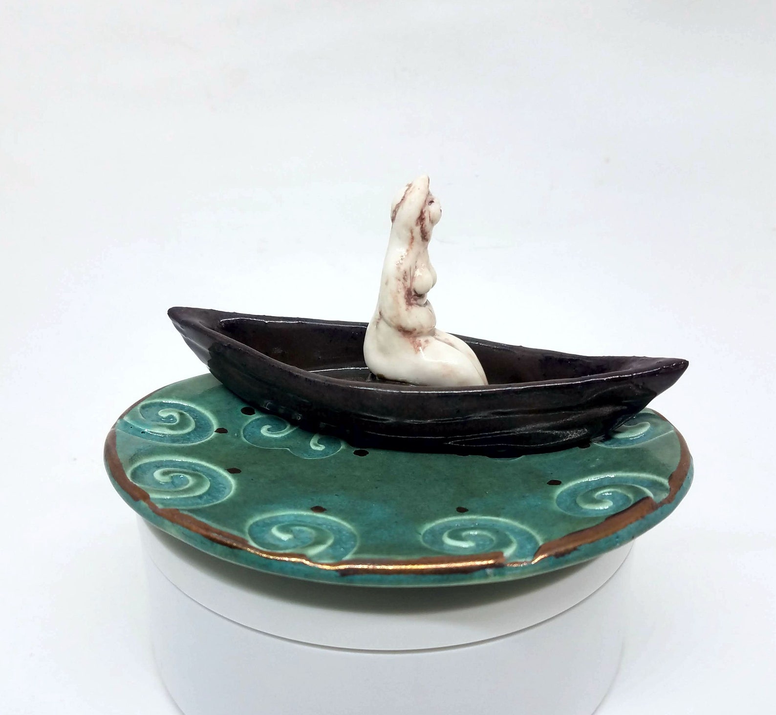 Ceramic Boat Sculpture Miniature Her Lady Ship Trinket Dish Etsy