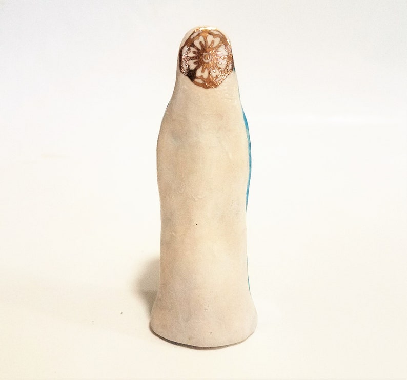 Religous Sculpture White Gold and Blue Madonna Miniature Folk image 4