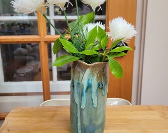 Green and Rustic Colored Ceramic Stoneware Vase