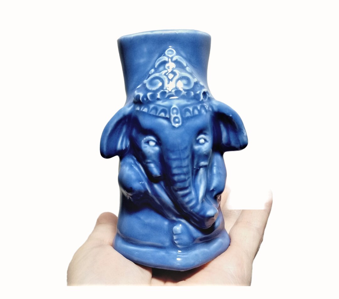 Blue Elephant Vase Porcelain Miniature Art Vessel Sculpture Etsy