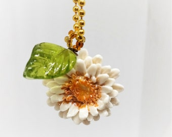 White Flower Ceramic Pendant Necklace Handmade Pottery Jewelry