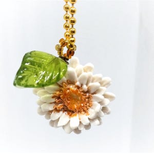 White Flower Ceramic Pendant Necklace Handmade Pottery Jewelry