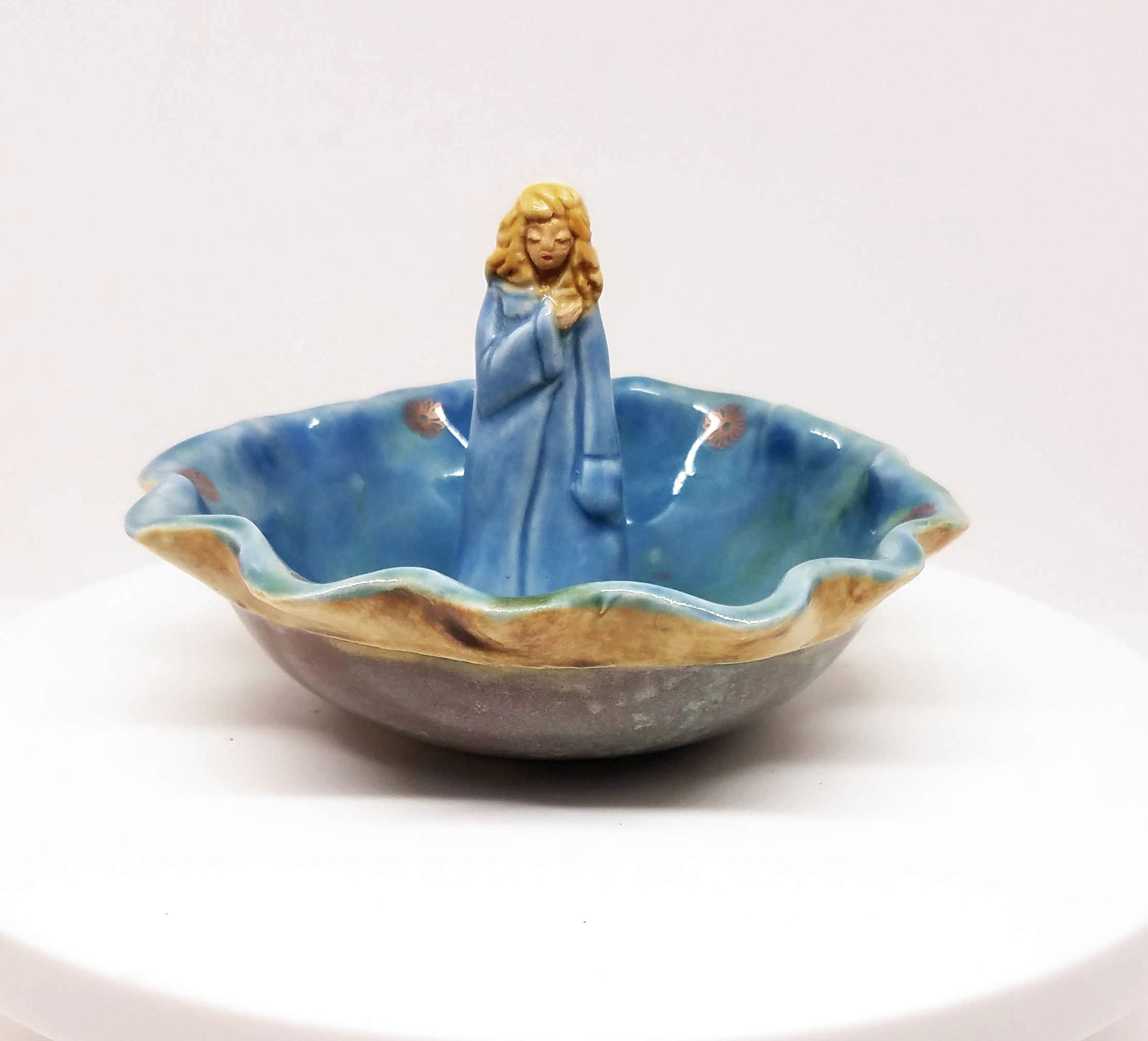 Sweet Ceramic Ruffle Bowl or Trinket Dish and Tiny Lady Ring Cone - Etsy