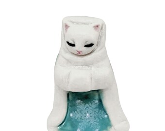 Winter Kitty Miniature Figurine Porcelain Statue