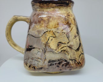 Cave Painting Rock Art Rustic Coffee Mug Handmade Ceramic Pottery Cup Ancient History