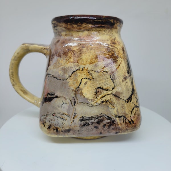Cave Painting Rock Art Rustic Coffee Mug Handmade Ceramic Pottery Cup Ancient History