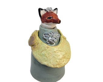 Fox Sculpture Jar Anthropomorphic  Ceramic Zoomorphic Vessel