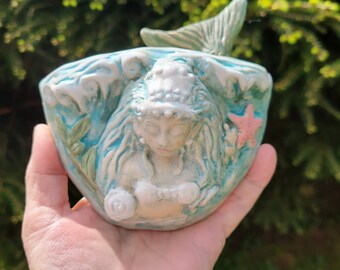 Mermaid Wall Pocket MADE to ORDER Porcelain Garden Ceramic Art Planter