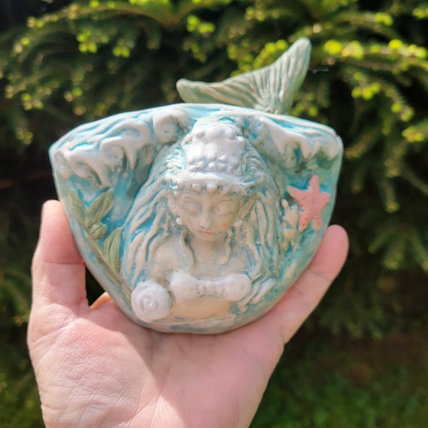 Mermaid Wall Pocket MADE to ORDER Porcelain Garden Ceramic Art Planter