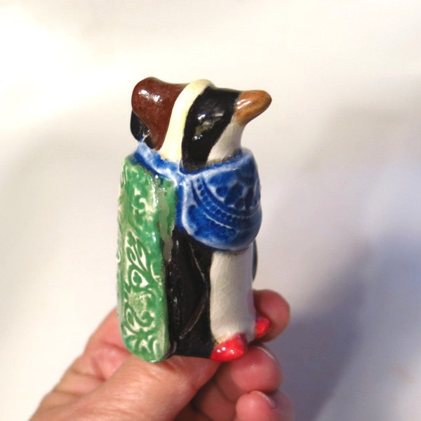 Funny Desert Penguin Figurine - Ceramic Animal Totem - Porcelain Arctic Bird Sculpture - Whimsical Folk Art
