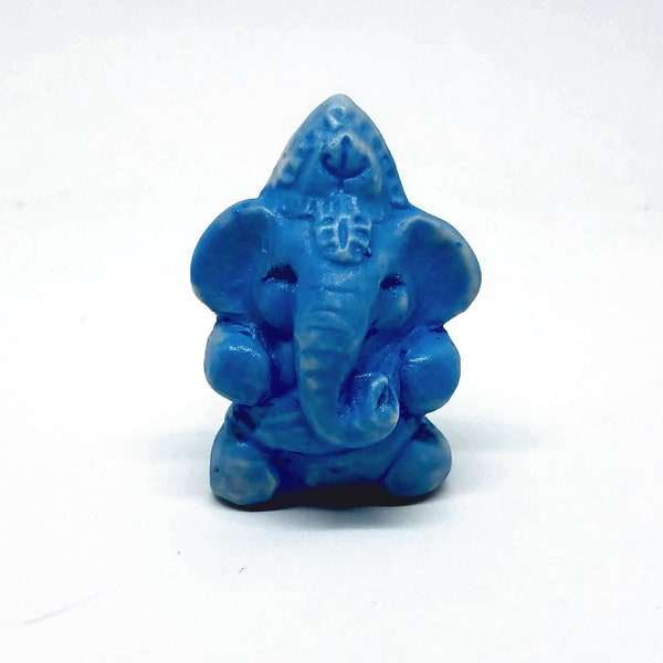 Blue Ganesh Elephant God Miniature Ganesha Hindu Porcelain Totem Figurine Fok Art Sculpture Spiritual Gifts