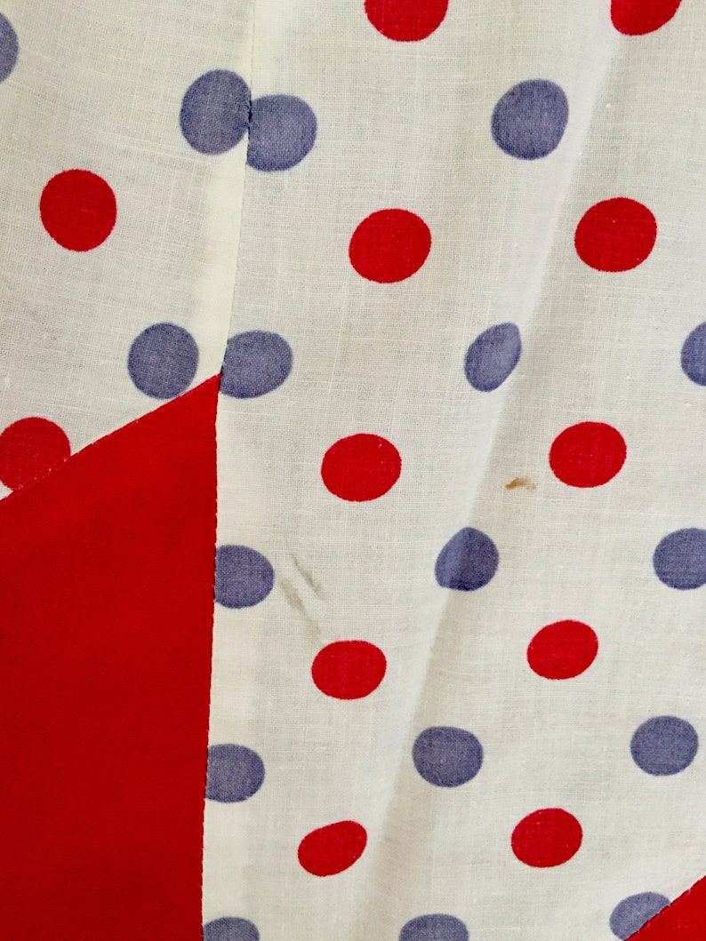 White and Blue-Gray Apron 1950s Red 1950s Half Apron with Pocket Vintage Polka Dots and Pinwheels Apron with Dots in Red and Blue-Gray