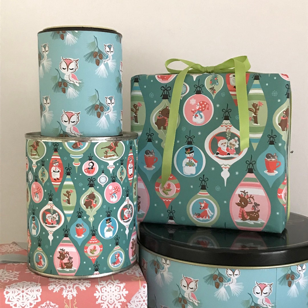 DIGITAL Vintage Style Christmas Wrapping Paper, Ornaments, Owls, Make