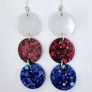 Red White and Blue Drop Earrings - Resin - Handcrafted - Patriotic