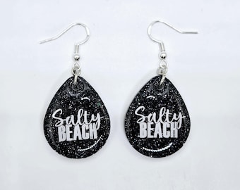 Sassy Beach Dangle Earrings - Resin - Handcrafted - Teardrop