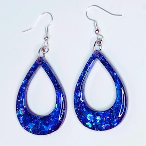 Vibrant Blue Open Teardrop Earring - Resin - Handcrafted