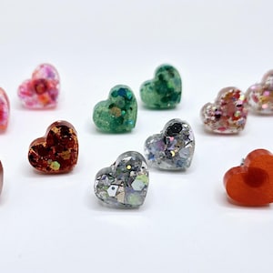 Sparkly Classic Stud Heart Earrings - Resin Handcrafted