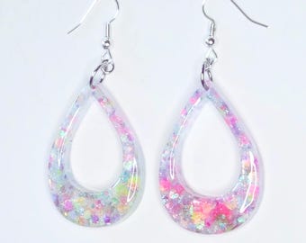Shimmering Pastel Dangle Earring - Resin - Handcrafted