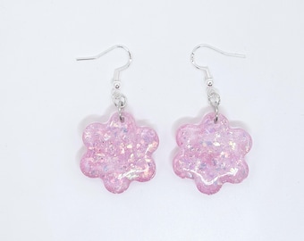 Pretty in Pink Flower Earrings - Resin - Handcrafted