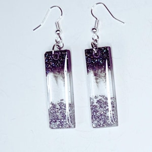 Sleek Black and Silver Dangle Earrings - Resin - Handcrafted -