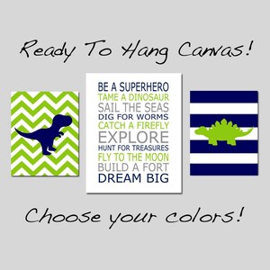 Dinosaur Canvas Art, Dinosaur Nursery Decor Dinosaur Nursery Art, Dinosaur Bedroom Decor, Dinosaur Wall Art, Set of 3 Dinosaur Canvas Prints