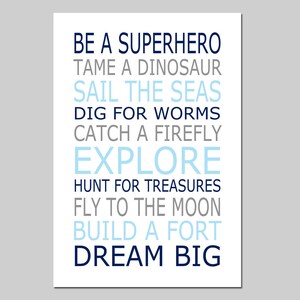 8x10 Print Be a Superhero Playroom Rules Baby Boy Nursery Art Quote CHOOSE YOUR COLORS