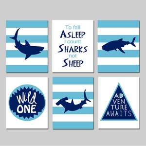 Shark Decor Shark Room Decor Shark Bedroom Decor Shark Prints Shark Wall Art Shark Boy Room Decor Sharks Set of 6 Prints or Shark Canvas Art