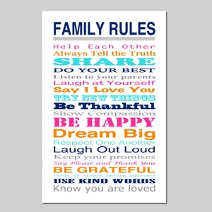 Family Rules, House Rules, Family Rules Sign, Family Quote, Playroom Rules, Foyer Decor, Family Decor, Kids Wall Art CHOOSE YOUR COLORS image 2