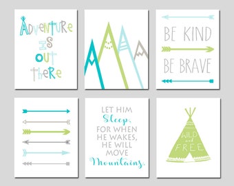 Adventure Nursery Art Adventure Nursery Decor Adventure Awaits Mountain Nursery Art Mountain Nursery Decor Arrow Nursery Art Set of 6 Prints