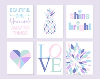 Pastel Girls Room Decor, Inspirational Wall Art, Tween Girls Bedroom Decor, Set of 6 PRINTS OR CANVAS