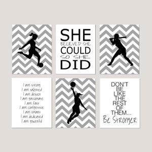 Girls Sports Decor, Girls Sports Art, Girls Soccer Decor, Girls Basketball Decor, Softball Decor, Set of 6 Girls Sports PRINTS OR CANVAS