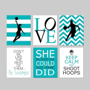 Girls Basketball Wall Art, Girls Basketball Room Decor, Girls Sports Decor, Basketball Art for Girls, Set of 6 Basketball PRINTS OR CANVAS