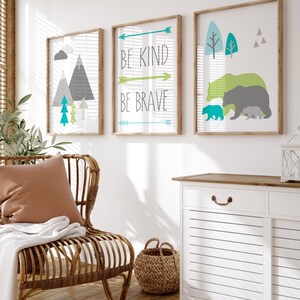Bear Nursery Decor Bear Woodland Nursery Decor, Bear Nursery Prints Adventure Nursery Art Bear Family, Set of 3 Adventure Prints or Canvas