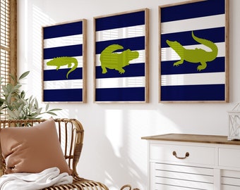 Crocodile Prints for Boys Room Decor, Alligator Art Prints, Crocodile Wall Art, Alligator Nursery Art, Set of 3 Alligator PRINTS OR CANVAS