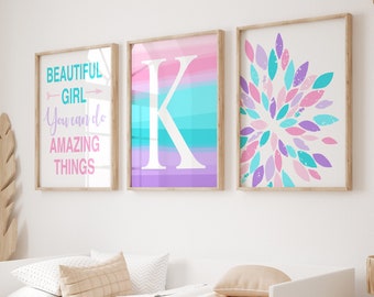 Wall Art for Girls Room Decor, Tween Girl Bedroom Decor Ombre, Inspiring Quotes for Girls, Teen Girl Room Decor, Set of 3 Prints or Canvas