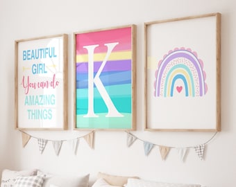 Girl Room Decor, Colorful Wall Art for Girl Bedroom Decor, Rainbow Room Decor, Quotes for Girls Room Art, Set of 3 Rainbow PRINTS OR CANVAS