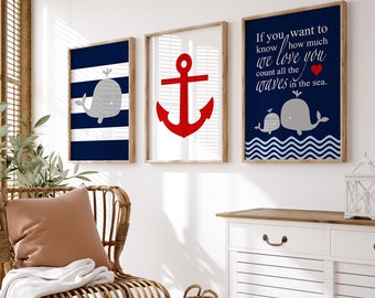 Whale Nursery Art Whale Nursery Decor Anchor Nursery Art Anchor Nursery Decor Nautical Nursery Art Boy Nautical Nursery Art Set of 3 Prints