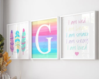 Colorful Wall Art for Girl Room Decor, Positive Affirmations for Girls Bedroom Decor, Tween Girl Wall Decor, Set of 3 Ombre PRINTS OR CANVAS