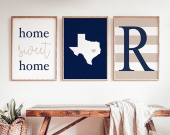 Home Sweet Home, Home State Sign, Home Wall Decor, Family Monogram, Home Decor Farmhouse, Set of 3 Custom State Prints or State Canvas Art