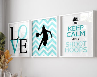 Girl Basketball Decor Girl Basketball Wall Art, Girl Basketball Room Decor, Set of 3 Basketball Prints or Basketball Canvas Art Basketball
