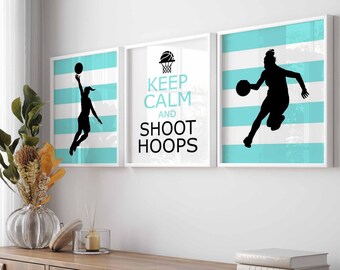 Girls Basketball Decor, Girls Basketball Prints for Girls Basketball Wall Art, Girl Basketball Gifts, Set of 3 Girls Sports PRINTS OR CANVAS