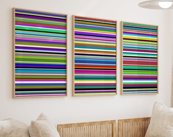 Stripe Wall Art, Colorful Art, Rainbow Stripe Art, Colorful Stripe Prints, Colorful Modern Art Prints Set of 3 Abstract Art PRINTS OR CANVAS