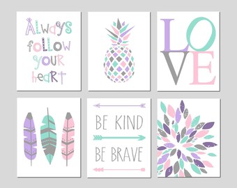 Tween Girl Room Decor, Girls Bedroom Art, Teen Girl Wall Art, Motivational Quotes, Set of 6 PRINTS OR CANVAS